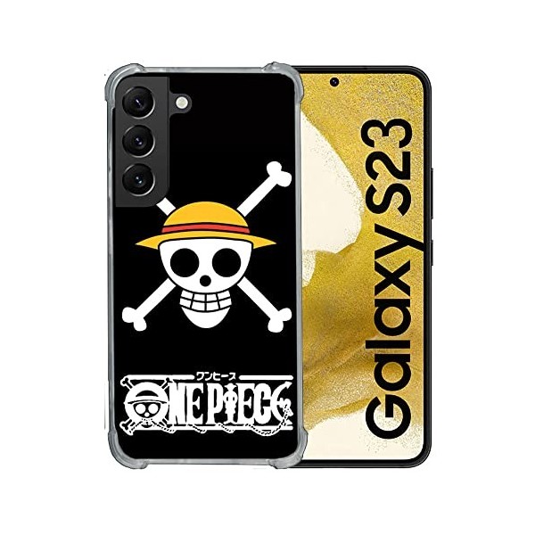 Cokitec Coque Renforcée en Verre Trempé pour Samsung Galaxy S23 Manga One Piece Tete de Mort