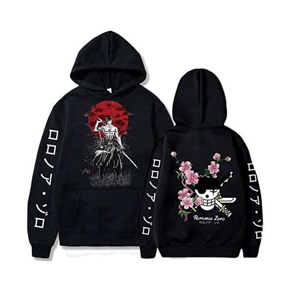 Sybnwnwm Sweat à capuche One Piece Skull Zoro imprimé 3D à manches longues pour cosplay, Noir , M