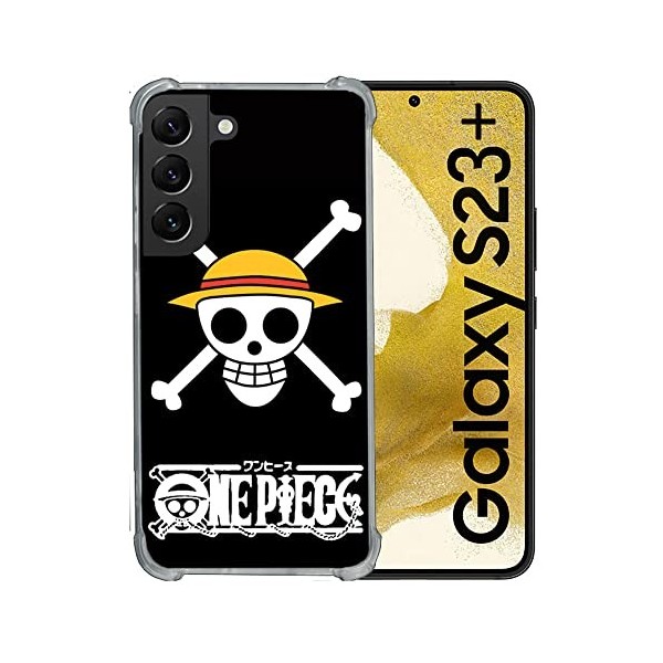 Cokitec Coque Renforcée en Verre Trempé pour Samsung Galaxy S23 Plus Manga One Piece Tete de Mort