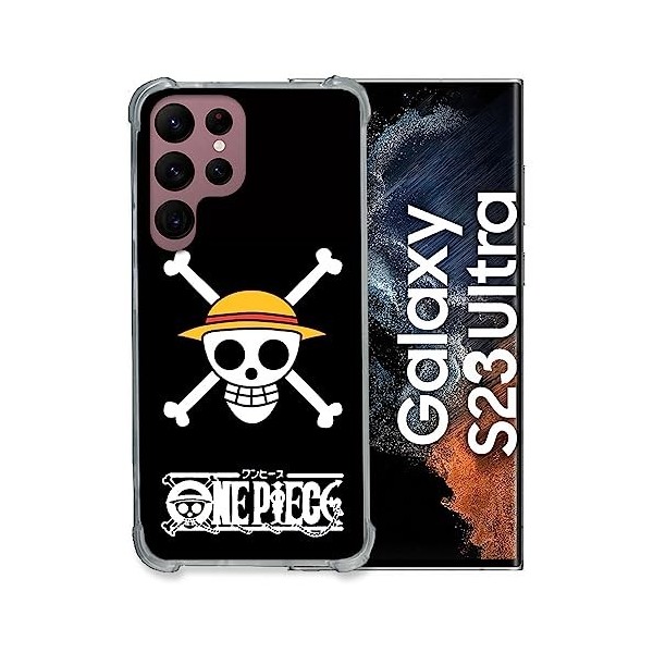 Cokitec Coque Renfocée en Verre Trempé pour Samsung Galaxy S23 Ultra Manga One Piece Tete de Mort