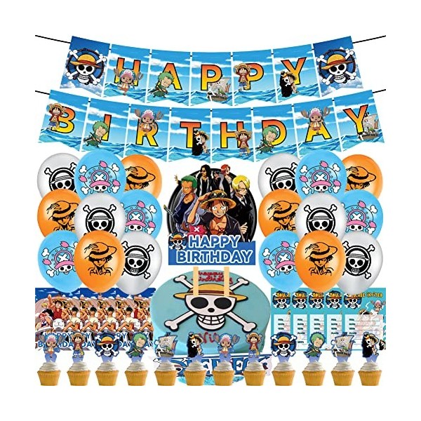 43 Pièce One Piece Party Supplies, LKNBIF Décoration de Fête One Piece, One Piece Décoration Anniversaire Ballons Banderole J