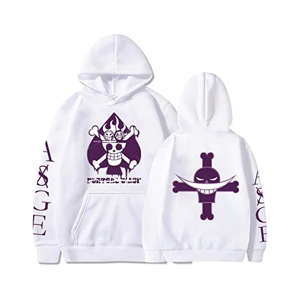 Sybnwnwm Sweat à capuche One Piece Barbe Blanche Imprimé 3D Top Casual Sport Pullover Sweatshirts Unisexe, Noir , XXS