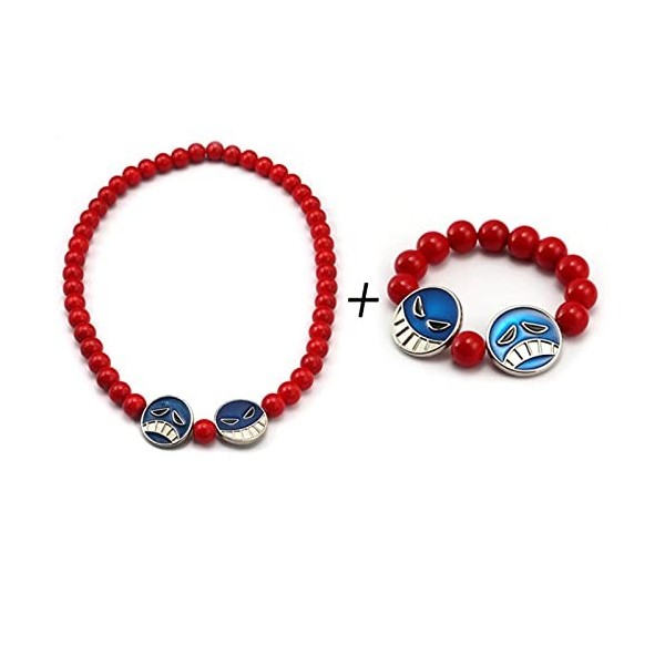Anime One Piece Portgas D Ace Luffy Perles Rouges Collier Charme Cosplay Stands Pendentif Bijoux Ras du Cou Kolye Bijoux De H