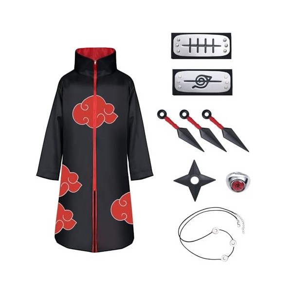 ACWOO Anime Déguisement de Costume Akatsuki Cosplay Halloween et Noël Cape Déguisement avec Collier Anneau Bandeau pour Enfan