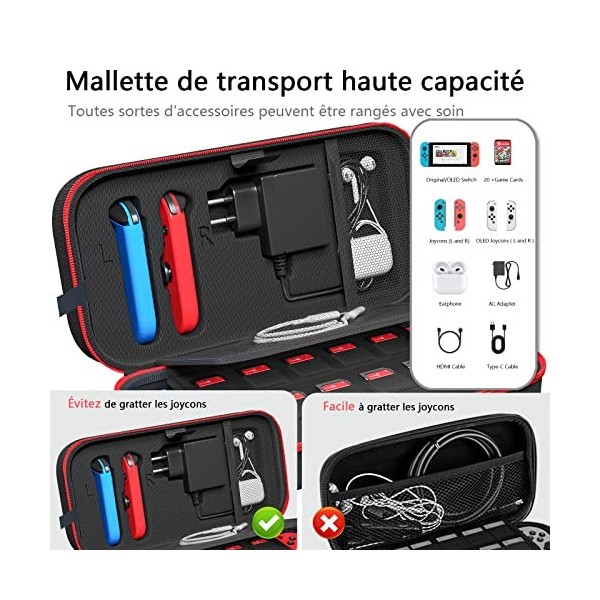 Fenolical Pochette Compatible avec Nintendo Switch/Switch OLED,Fit Joy-Con et Adaptateur Secteur, Sac de Voyage Portable avec