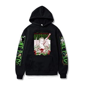 Sybnwnwm Sweat à capuche Anime One Piece Zoro Hip Hop pour homme et femme, gris, S