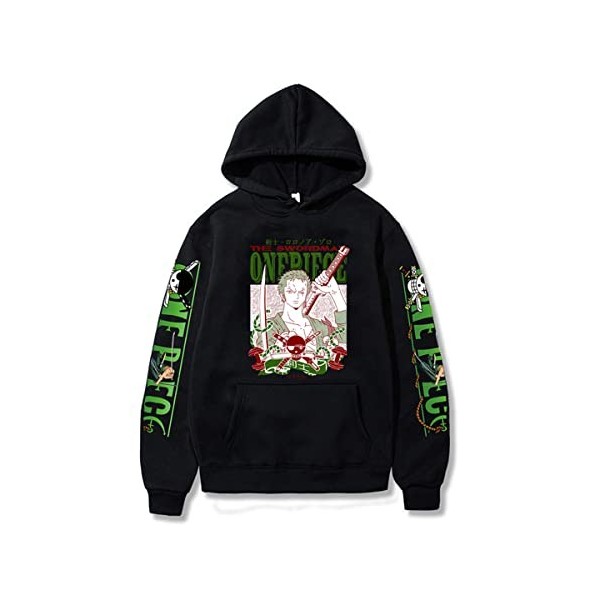 Sybnwnwm Sweat à capuche Anime One Piece Zoro Hip Hop pour homme et femme, gris, S