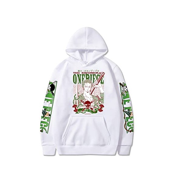 Sybnwnwm Sweat à capuche Anime One Piece Zoro Hip Hop pour homme et femme, gris, S