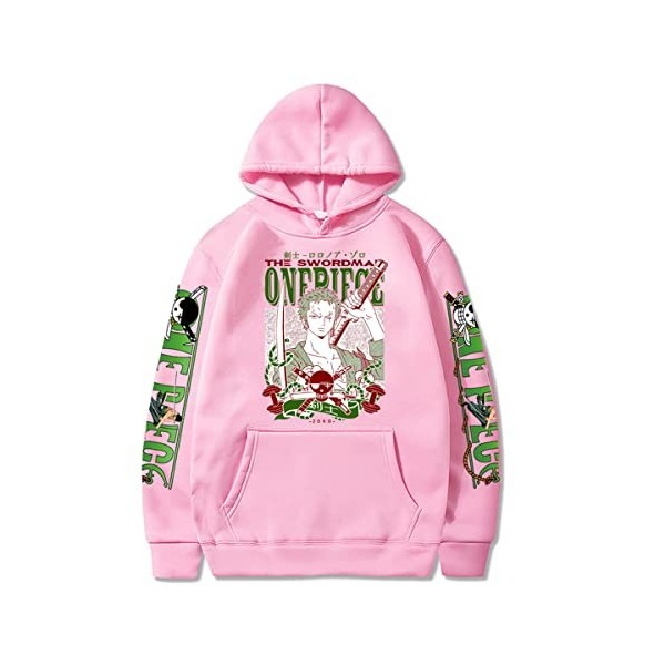 Sybnwnwm Sweat à capuche Anime One Piece Zoro Hip Hop pour homme et femme, gris, S