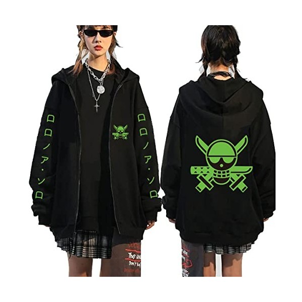Sybnwnwm One Piece Full-Zip Hooded Pull Sweatshirt Zip Up Sweat À Capuche Hoodie Lufy Zoro Chopper Cosplay Hooded Pull Hoodie