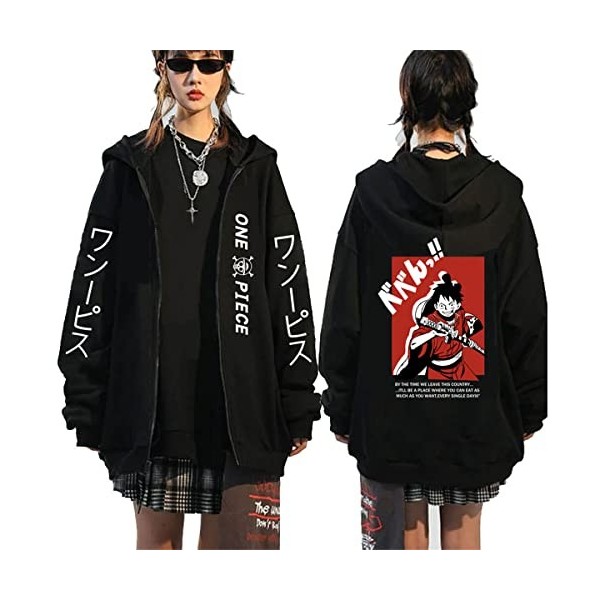 Sybnwnwm One Piece Full-Zip Hooded Pull Sweatshirt Zip Up Sweat À Capuche Hoodie Lufy Zoro Chopper Cosplay Hooded Pull Hoodie
