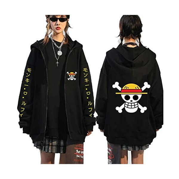 Sybnwnwm One Piece Full-Zip Hooded Pull Sweatshirt Zip Up Sweat À Capuche Hoodie Lufy Zoro Chopper Cosplay Hooded Pull Hoodie