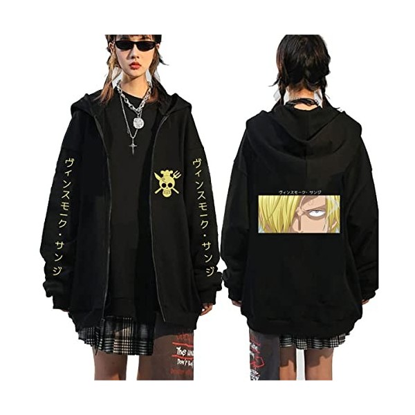 Sybnwnwm One Piece Full-Zip Hooded Pull Sweatshirt Zip Up Sweat À Capuche Hoodie Lufy Zoro Chopper Cosplay Hooded Pull Hoodie
