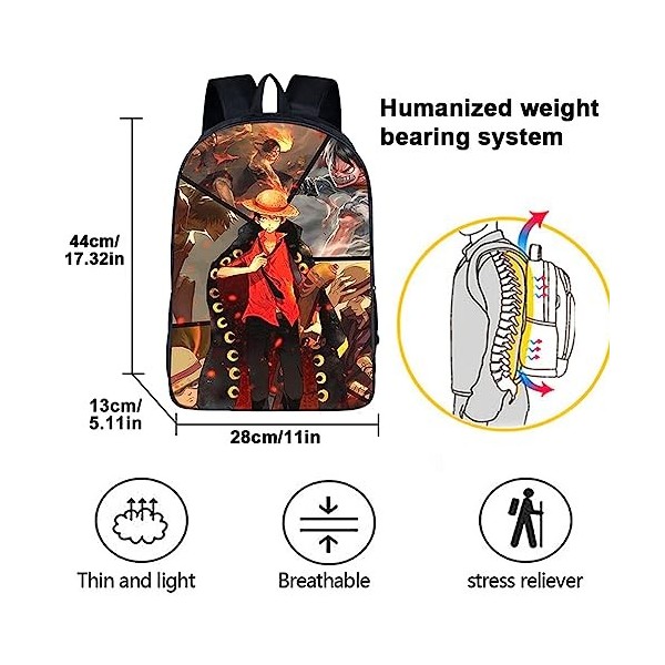 FYDZBSL One Piece Sacs à Dos, Luffy Étudiant Cartable, Enfant Sacs à Dos, Livre Sac One Piece Sac décole, Imprimé en 3D Sacs