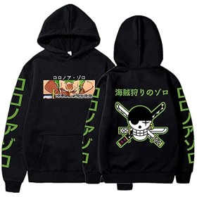 Sybnwnwm Sweat à capuche One Piece Anime Roronoa Zoro à manches longues Hip Hop Sportswear Garçons Grils, Noir , XS