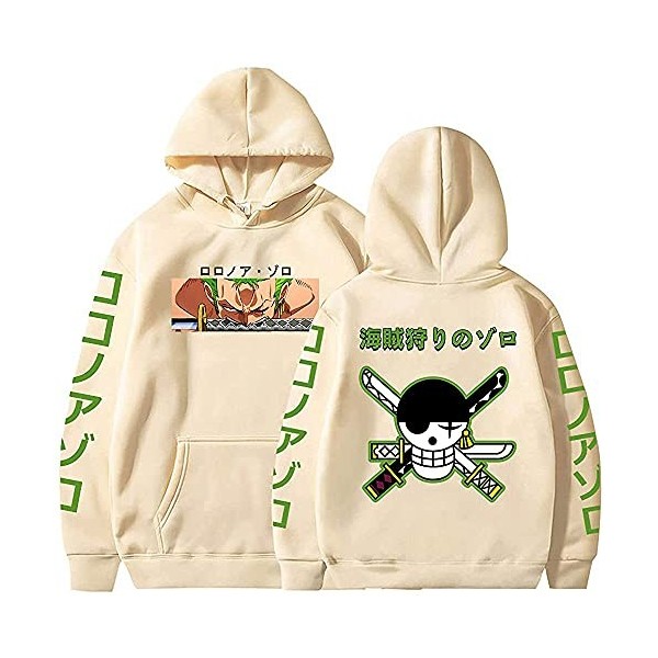 Sybnwnwm Sweat à capuche One Piece Anime Roronoa Zoro à manches longues Hip Hop Sportswear Garçons Grils, Noir , XS
