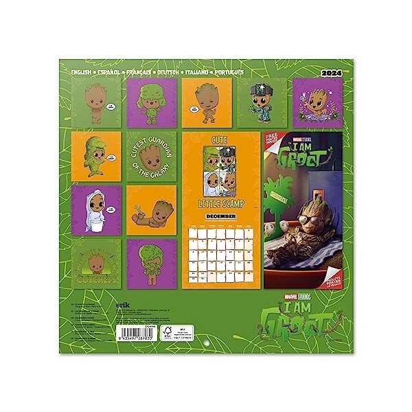 Grupo Erik - Calendrier Mural 2024 Marvel, Baby Groot | Calendrier Mensuel 30 x 60 cm, Certifié FSC, en Français