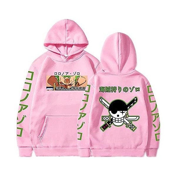 Sybnwnwm Sweat à capuche One Piece Anime Roronoa Zoro à manches longues Hip Hop Sportswear Garçons Grils, Noir , XS