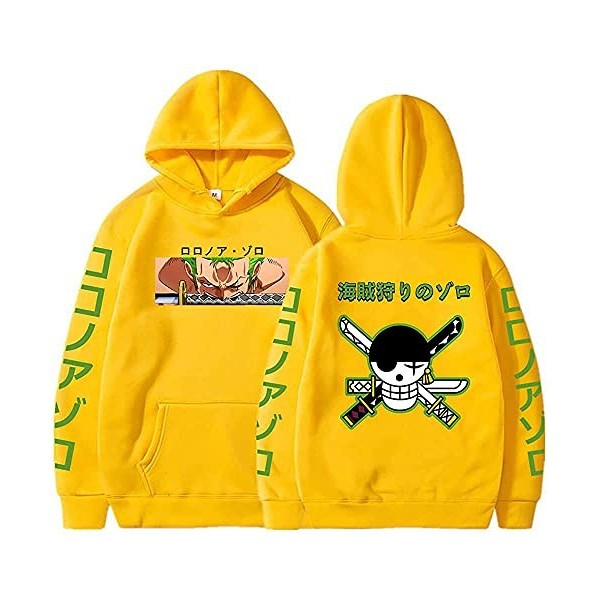 Sybnwnwm Sweat à capuche One Piece Anime Roronoa Zoro à manches longues Hip Hop Sportswear Garçons Grils, Noir , XS