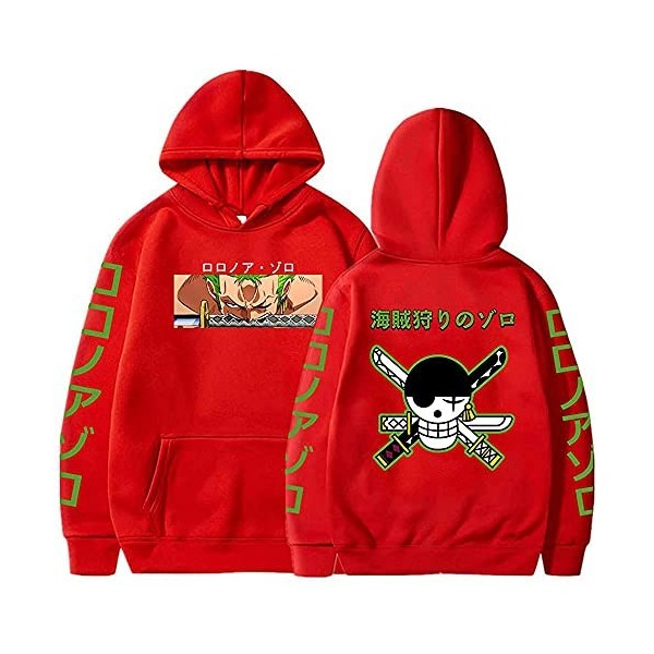 Sybnwnwm Sweat à capuche One Piece Anime Roronoa Zoro à manches longues Hip Hop Sportswear Garçons Grils, Noir , XS