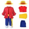 Marypaty Luffy Costume Enfant Adulte One Piece Anime Monkey D. Luffy Cosplay Chapeau de Paille Tops Pantalons Ceinture Tenue 