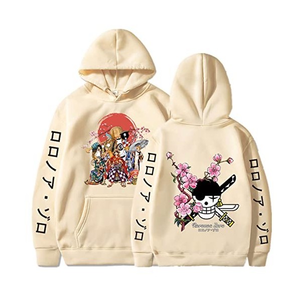 Sybnwnwm Anime One Piece Sweat à capuche Ace Luffy Zoro Cosplay Blanc Barbe Pirate Merch Cadeau, beige, S