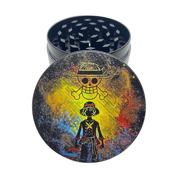 Grinder à Épices au Chapeau de paille 50mm en Acier Robuste - Moulin à 4 Parties avec Spatule Incluse - Révélez la Pureté des
