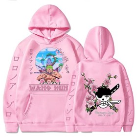 Sybnwnwm Sweat à capuche One Piece Zoro imprimé 3D à manches longues - Unisexe, rose, XXS