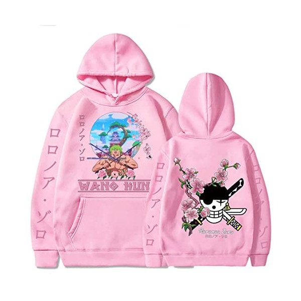 Sybnwnwm Sweat à capuche One Piece Zoro imprimé 3D à manches longues - Unisexe, rose, XXS