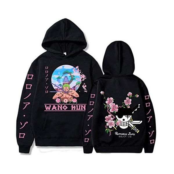 Sybnwnwm Sweat à capuche One Piece Zoro imprimé 3D à manches longues - Unisexe, rose, XXS