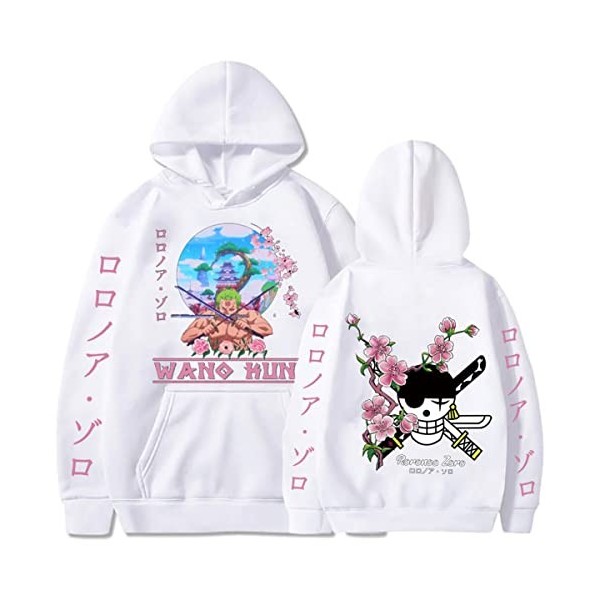 Sybnwnwm Sweat à capuche One Piece Zoro imprimé 3D à manches longues - Unisexe, rose, XXS