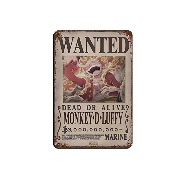 One Piece Monkey D Luffy Dernier Billion Wanted Poster sur toile rétro en métal Plaque en métal Art rétro Peinture en fer Bar