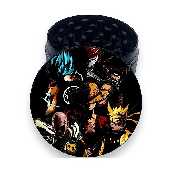 Grinder à Épices Anime Héros 50mm en Acier Robuste - Moulin à 4 Parties avec Spatule Incluse - Révélez la Pureté des Arômes