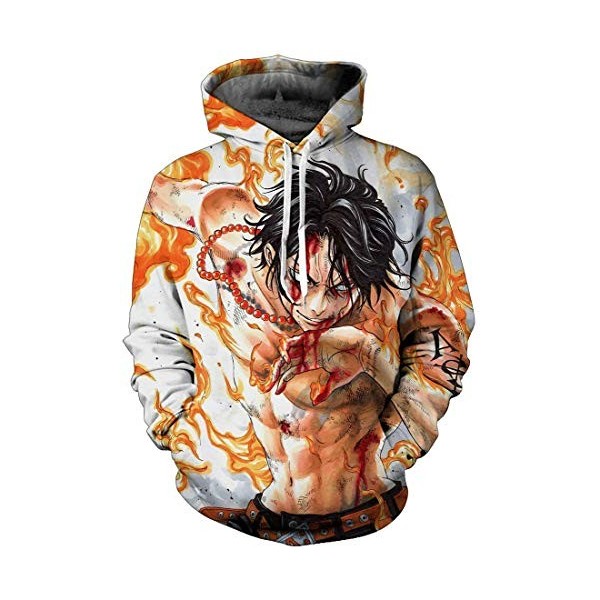 OLIPHEE Sweats à Capuche Homme à 3D Anime Sweat à Cosplay Costume Hoodies Manches Longues Veste Shirt Ace-1 S