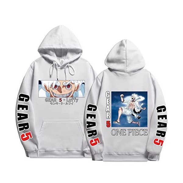 Sybnwnwm Anime One Piece Gear 5. Sweat imprimé Luffy Streetwear Hip Hop, Noir , XS