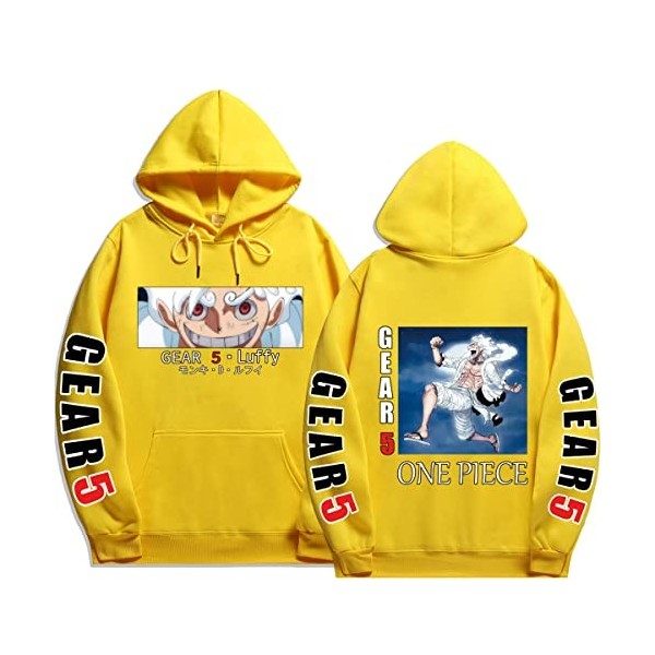 Sybnwnwm Anime One Piece Gear 5. Sweat imprimé Luffy Streetwear Hip Hop, Noir , XS