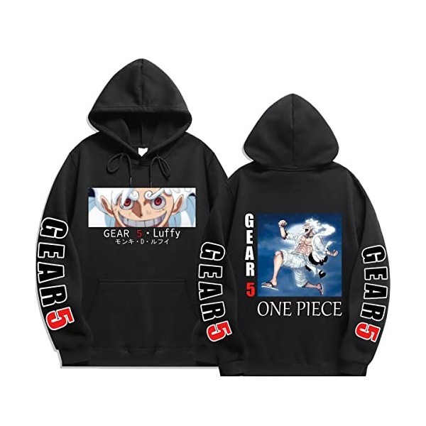 Sybnwnwm Anime One Piece Gear 5. Sweat imprimé Luffy Streetwear Hip Hop, Noir , XS