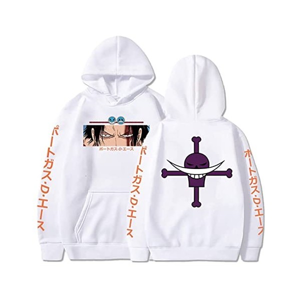 Sybnwnwm Anime One Piece Sweats à Capuche Hoodies Blanc Barbe Cosplay Sweatshirt Drawstring Pulls Tops