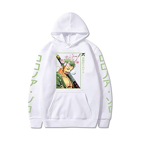 Sybnwnwm Sweat à capuche unisexe One Piece imprimé Zoro - Sweat à capuche à manches longues - Unisexe, beige, XS