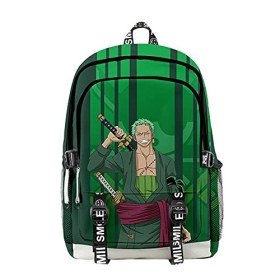 AMOMA Unisexe Anime One Piece Daypacks Cosplay Luffy Zoro 3D Imprimé Léger Casual Polyvalent Toile Sac À Dos One Size,ZoroGre