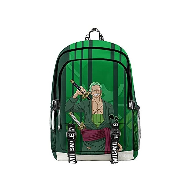 AMOMA Unisexe Anime One Piece Daypacks Cosplay Luffy Zoro 3D Imprimé Léger Casual Polyvalent Toile Sac À Dos One Size,ZoroGre
