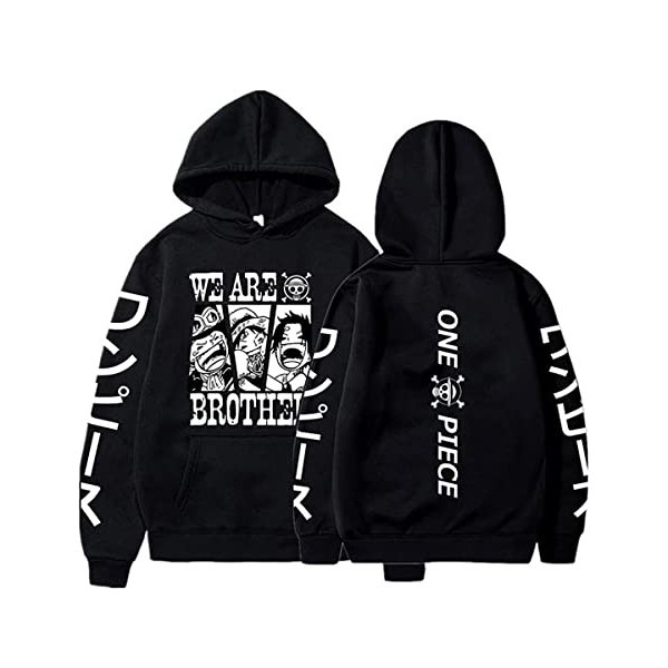 Sybnwnwm Sweat à capuche One Piece Luffy Zoro avec poches pour homme et femme, Noir , XL