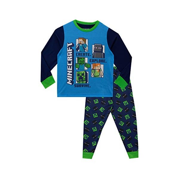 Minecraft Pyjama Enfant Garcon | Ensembles de Pyjamas Creeper | Vêtements de Nuit Gaming - Multicolore - 12-13 Ans