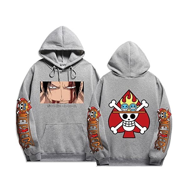 Sybnwnwm Anime One Piece Print Hoodies Ace Sweatshirts Homme Femme Adolescents Streetwear Hip Hop Pullover, beige, M