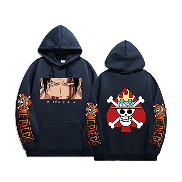 Sybnwnwm Anime One Piece Print Hoodies Ace Sweatshirts Homme Femme Adolescents Streetwear Hip Hop Pullover, beige, M