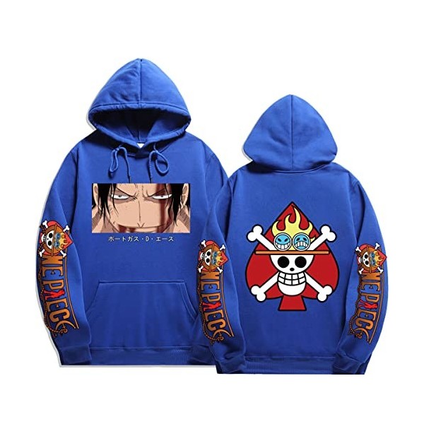 Sybnwnwm Anime One Piece Print Hoodies Ace Sweatshirts Homme Femme Adolescents Streetwear Hip Hop Pullover, beige, M