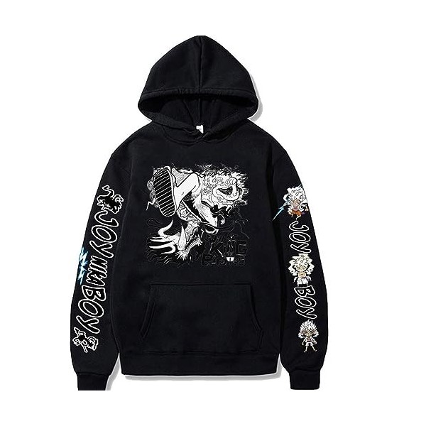 Sybnwnwm Sweat à capuche unisexe One Piece Gear 5.Luffy cheveux blancs Nika Sweat à capuche avec cordon de serrage, Noir , M