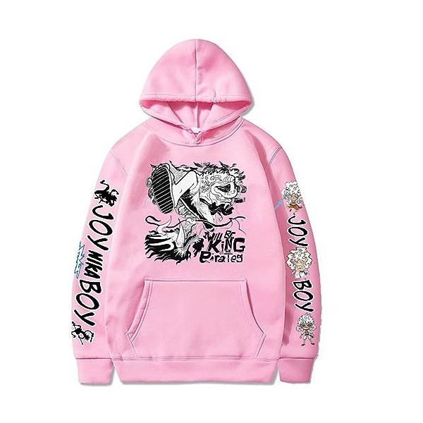 Sybnwnwm Sweat à capuche unisexe One Piece Gear 5.Luffy cheveux blancs Nika Sweat à capuche avec cordon de serrage, Noir , M