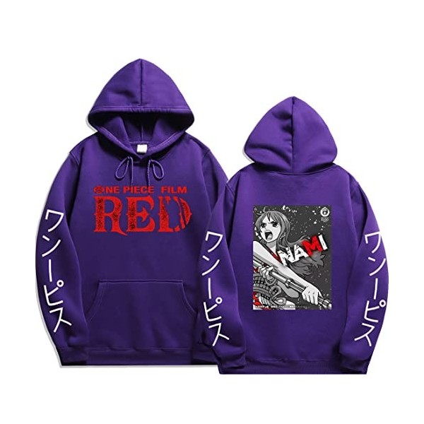Sybnwnwm Sweat à capuche One Piece Anime Nami Cosplay à manches longues pour homme et femme, violet, S