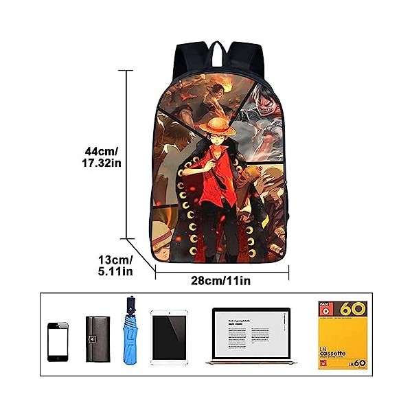 LGQHCE One Piece Enfants Sac à Dos, Luffy Sac à Dos, One Piece Sac À Dos Étudiant, 3D Cartoon Sac à Dos, Garçons et FillesCar